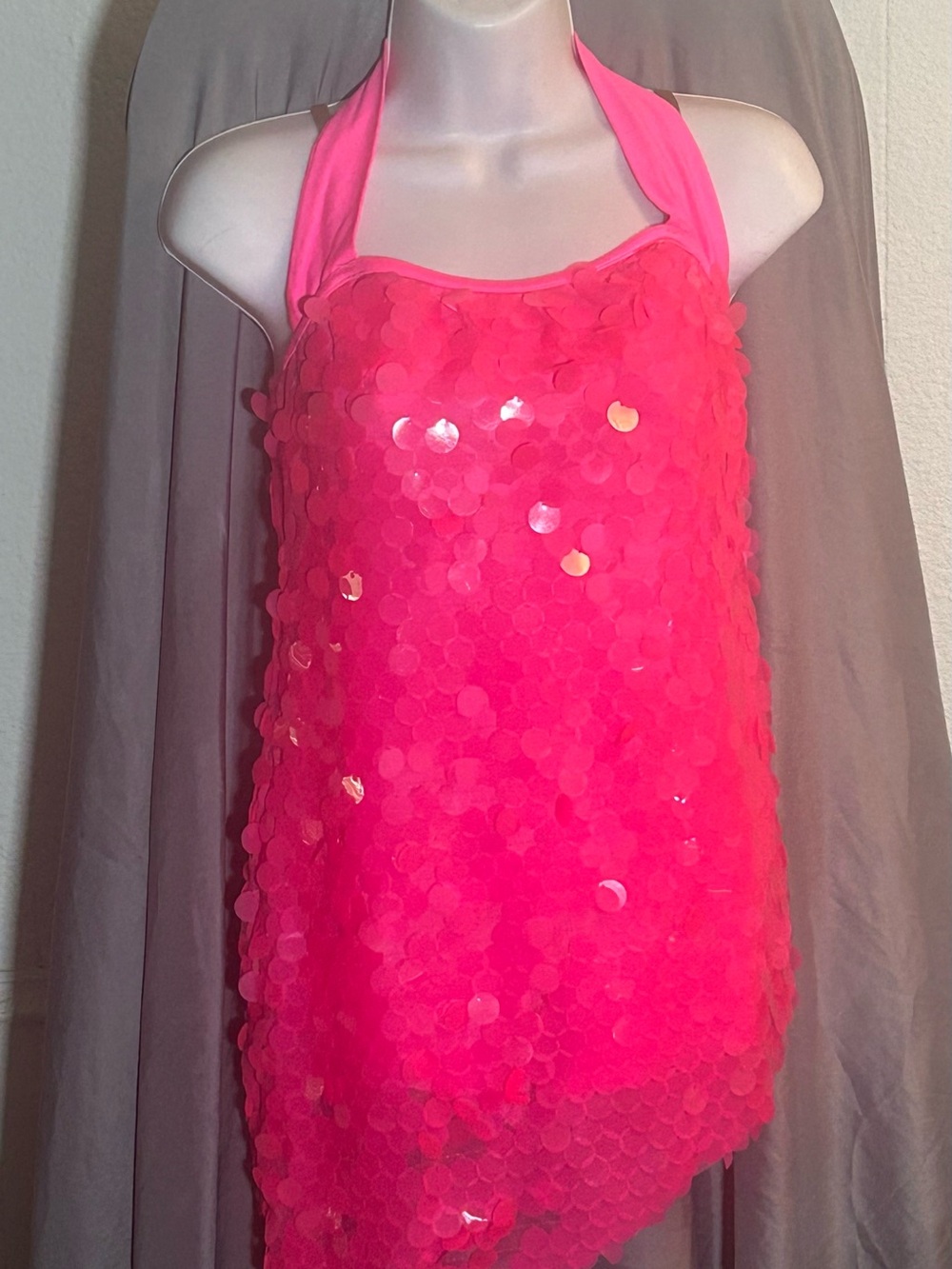 Weissman Neon Pink Sequin Halter Costume Dress